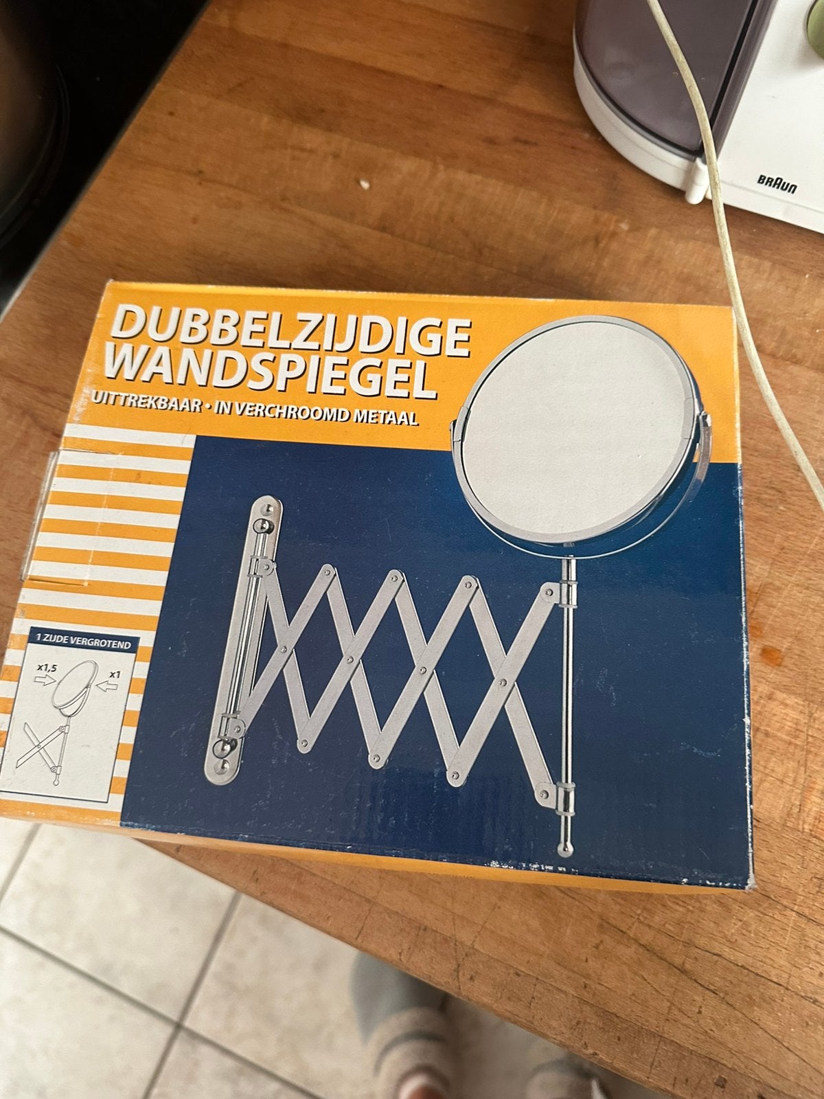 Dubbelzijdige wandspiegel uittrekbaar nieuw, Ophalen, Nieuw, Rond