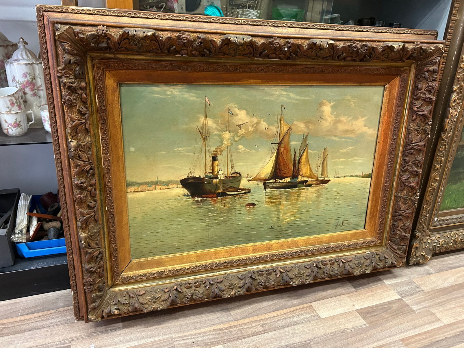 Tableau Jules Vernier - marine, Antiquités & Art, Art | Peinture | Classique, Peinture acrylique, Enlèvement, Toile, Maritime / eau