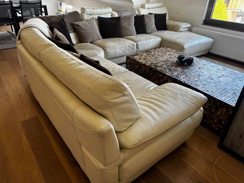 Zetel in creme leder, Huis en Inrichting, Ophalen, Zo goed als nieuw