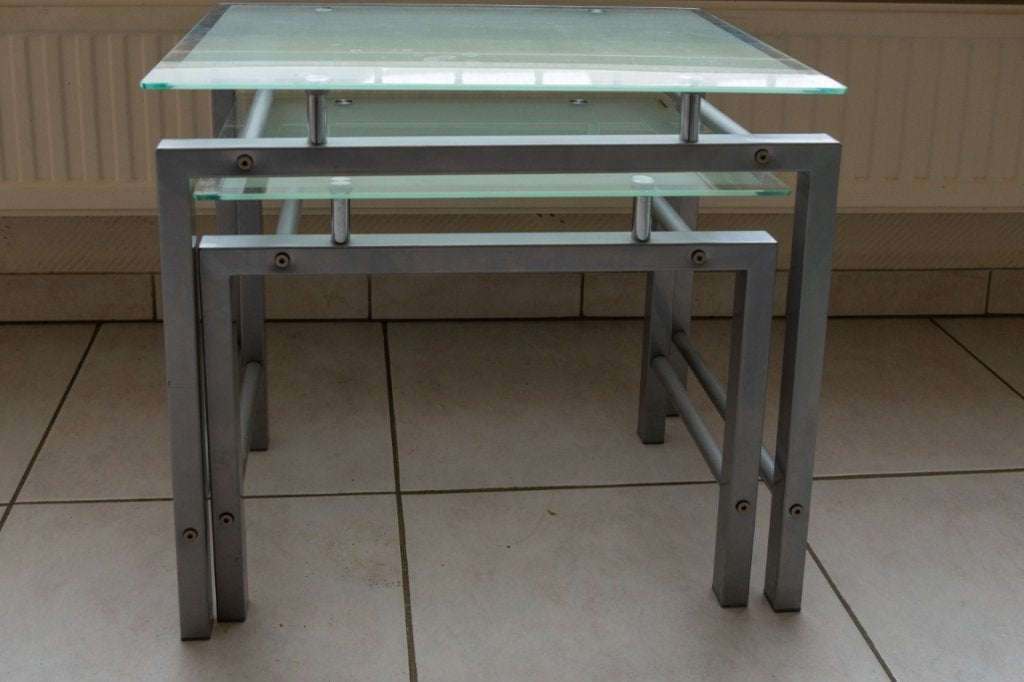Moderne glazen bijzettafels, Ophalen, Minder dan 50 cm, Glas, Zo goed als nieuw