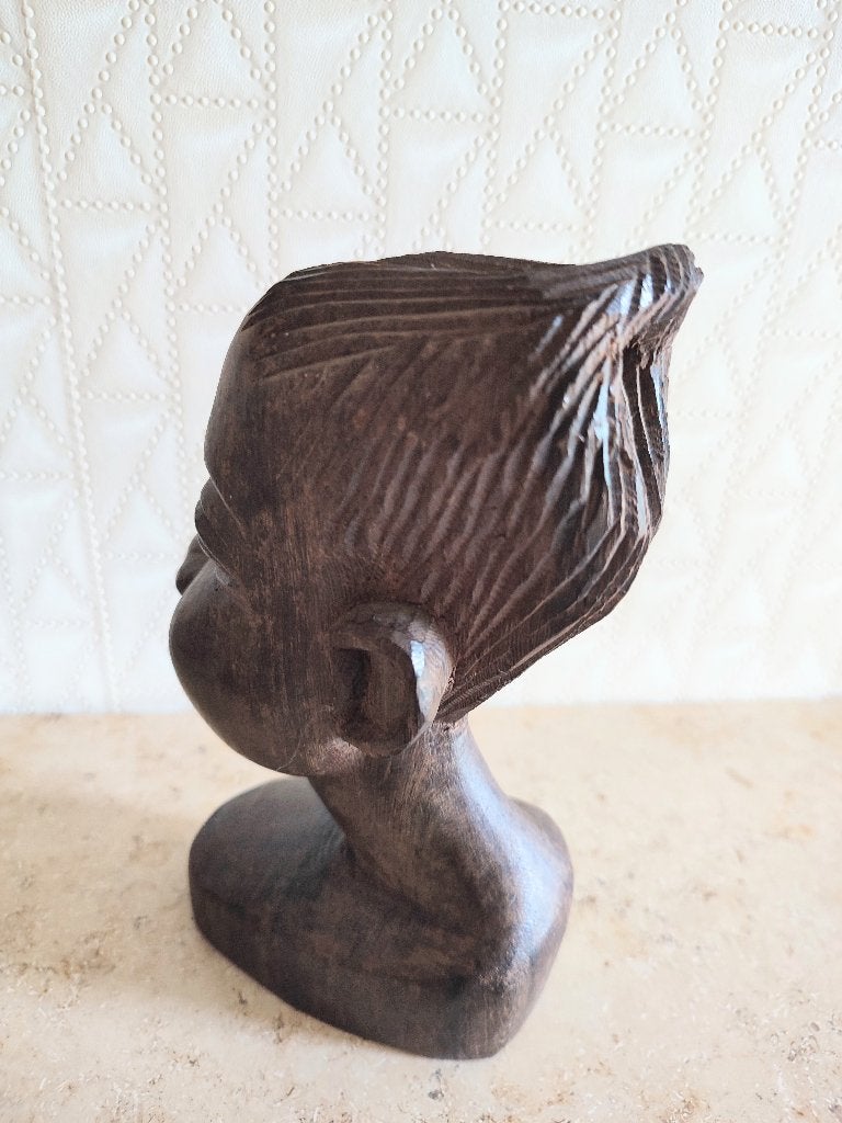 Afrika Makondé Art: beeldje jaren 60-70 afrikaans kapsel, Antiek en Kunst, Hout, Bruin, Afrika, Ophalen of Verzenden