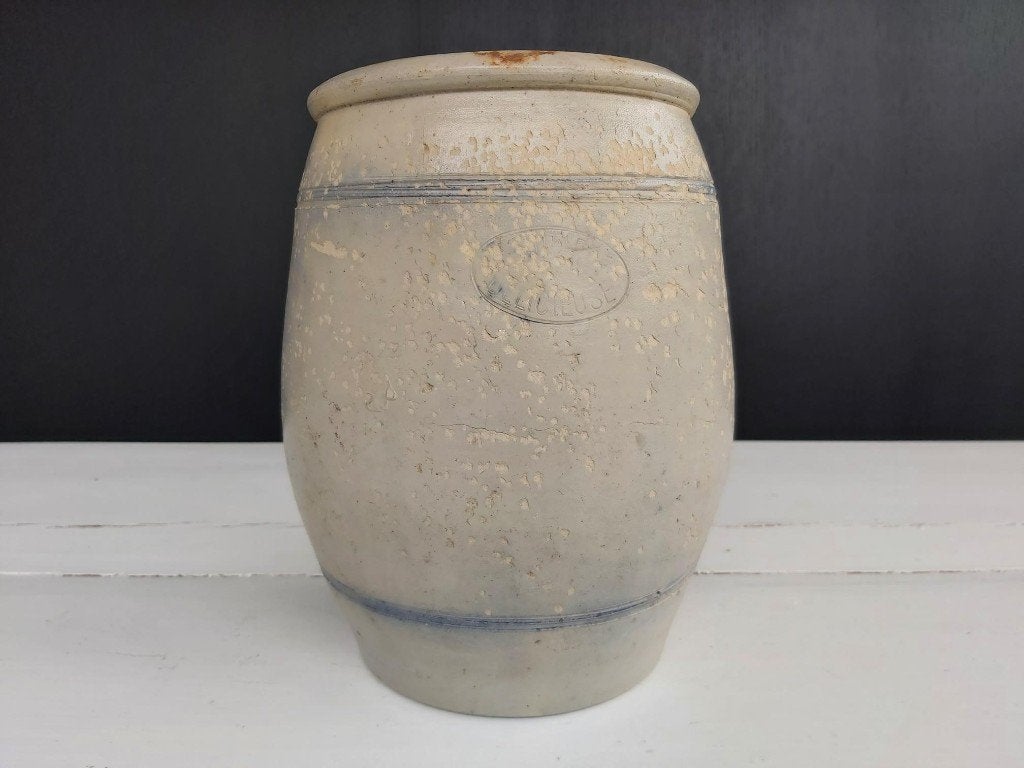Mooie grote grijsblauwe grespot / mosterdpot, Ophalen of Verzenden