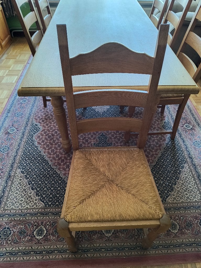 6 houten eetkamerstoelen met gevlochten zitting, Ophalen