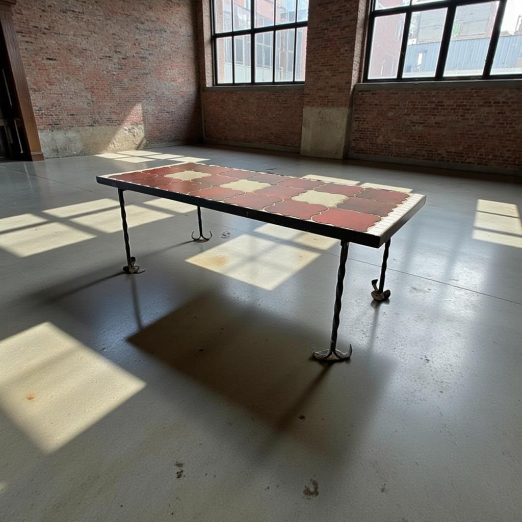 Table basse vintage avec dessus en carrelage rouge/crème, Maison & Meubles, Envoi, Utilisé
