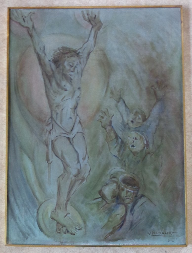 M. BEIRNAERT / EVOCATIE CHRISTUS / OLIEVERF / 116x85cm KADER, Ophalen, Figuren, Gesigneerd, Hout