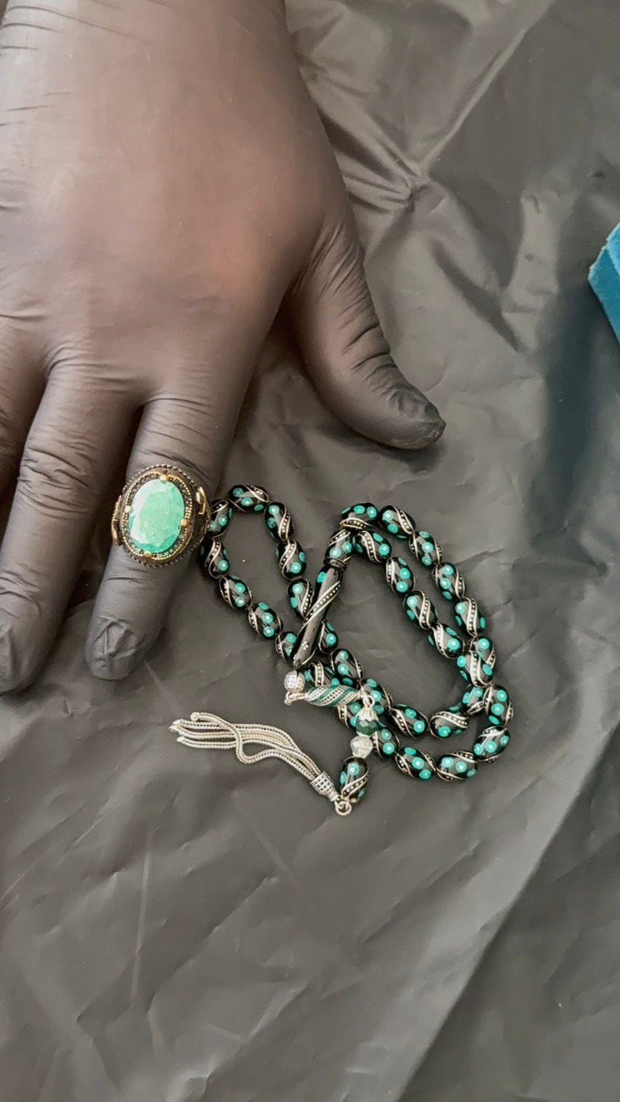 Originele Erzurum Oltu Tesbih met 925 Zilveren Ring, Enlèvement ou Envoi, Comme neuf