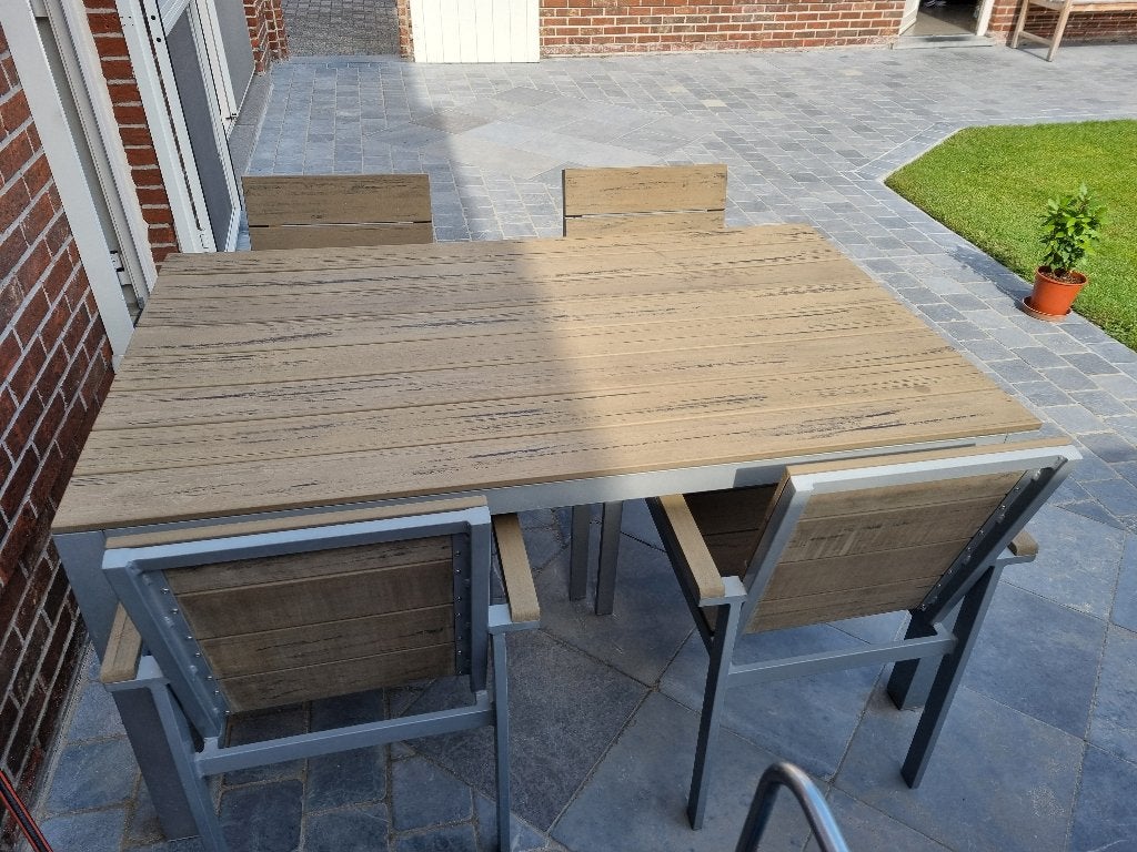 Tuintafel met 4 stoelen, Ophalen, Zo goed als nieuw, Rechthoekig, Metaal