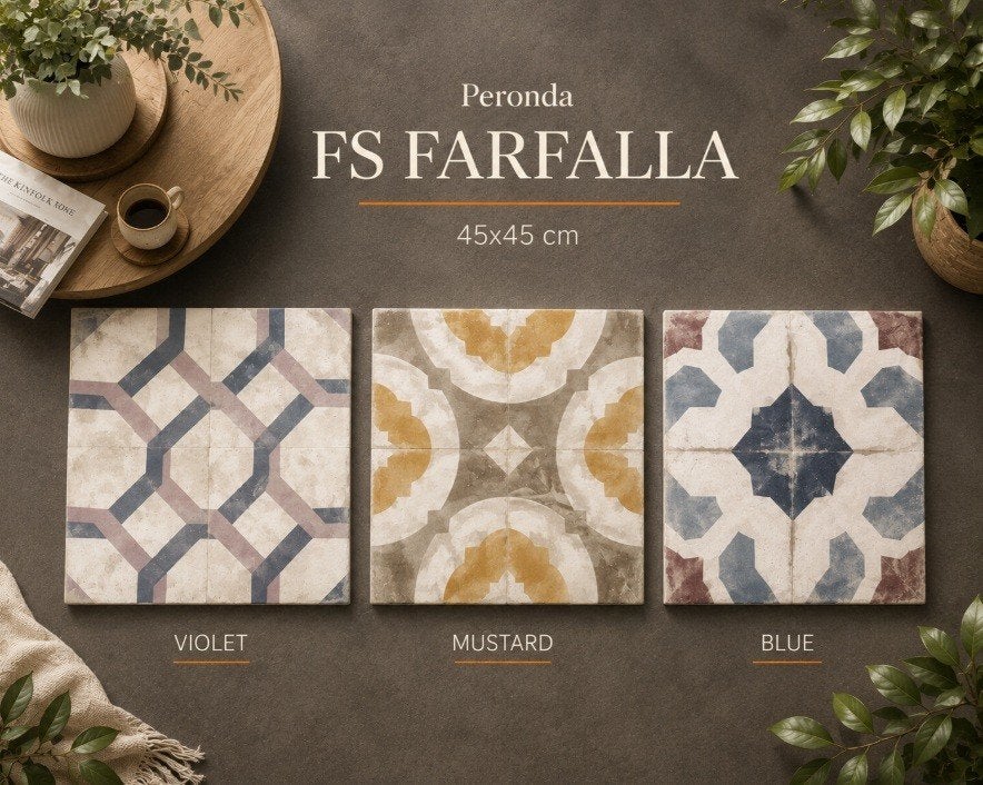 Vintage vloertegels - Peronda FS Farfalla violet - 45x45 cm, Huis en Inrichting, Overige kleuren, Overige typen, Overige materialen