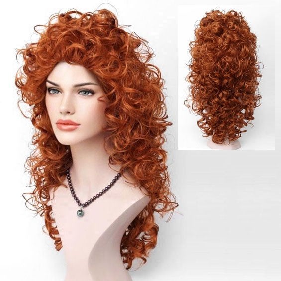 Pruik rood haar met volle krullen lang haar zonder pony, Verzenden, Nieuw
