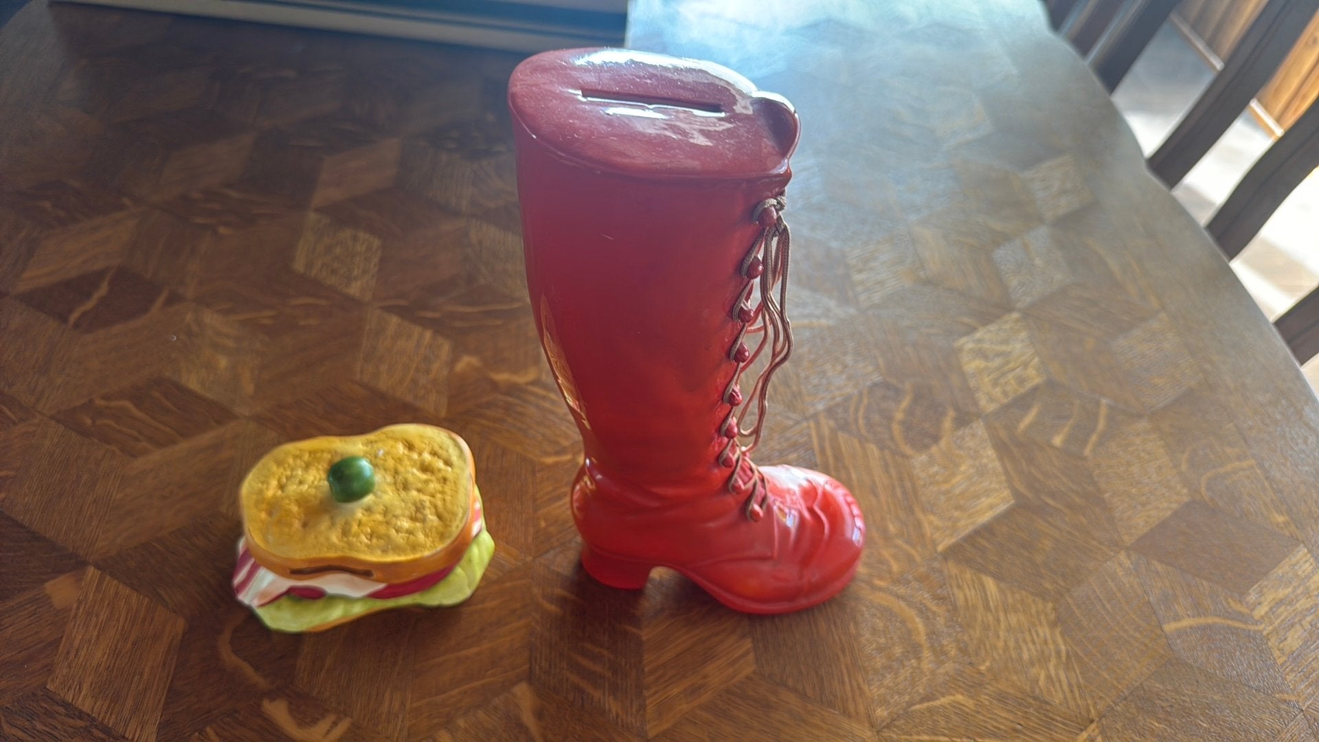 Vintage keramische spaarpotten – Retro Sandwich & Rode Laars, Ophalen of Verzenden, Zo goed als nieuw