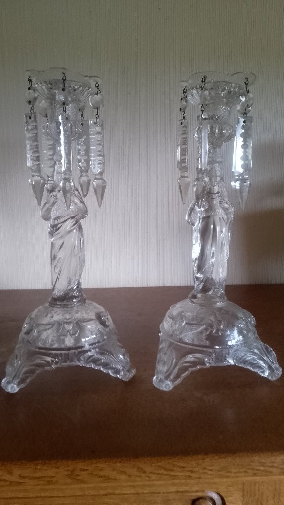 glazen kandelaars Jezus Christus en Maria Heilig Hart– 31 cm, Antiek en Kunst, Ophalen