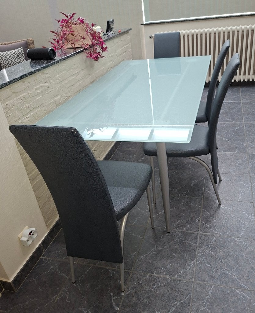 TAFEL + 4 STOELEN, Huis en Inrichting, Tafels | Eettafels, Ophalen, 50 tot 100 cm, Zo goed als nieuw, Vijf personen of meer