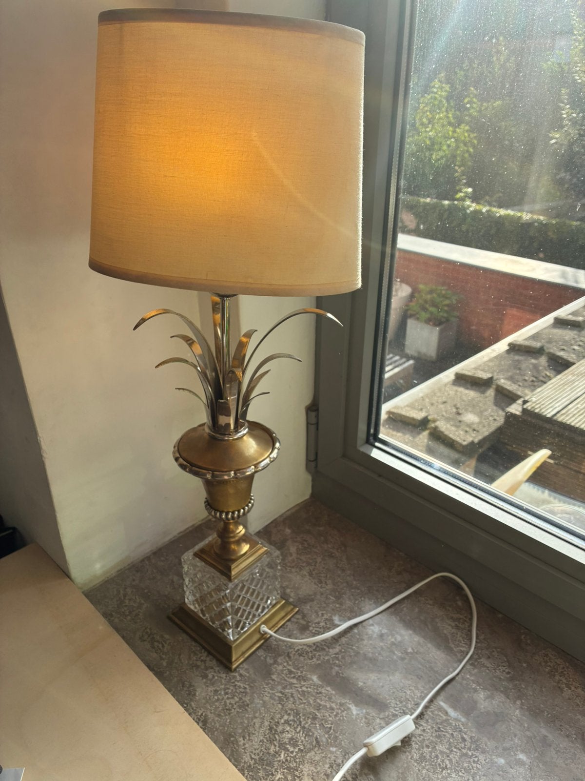 Vintage Hollywood Regency tafellamp, Lampe d'ambiance, Doré, Vintage, Enlèvement ou Envoi