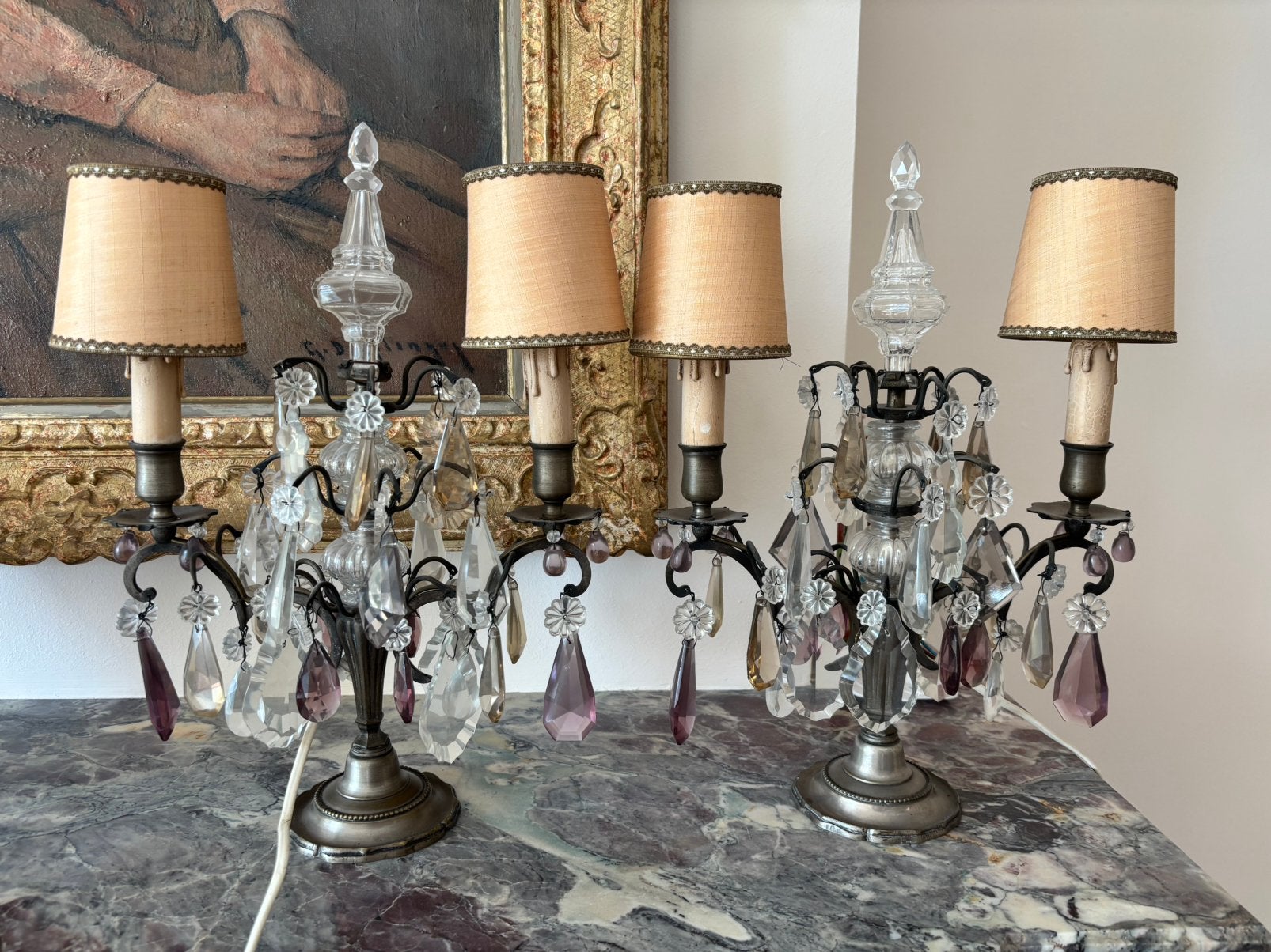Paar girandoles in Louis XV-stijl in verzilverd brons, Ophalen, Zo goed als nieuw