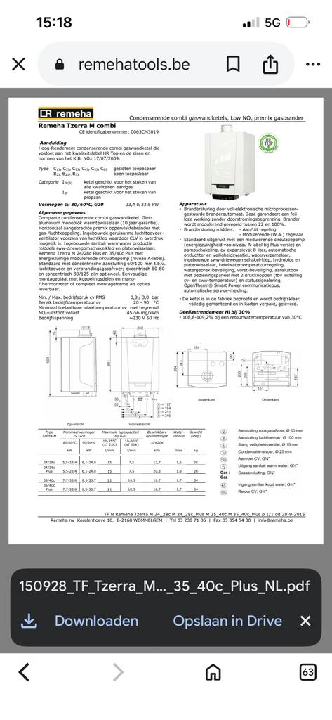Chaudière à gaz Remmeha tereza 24/28 combi, Enlèvement, Comme neuf