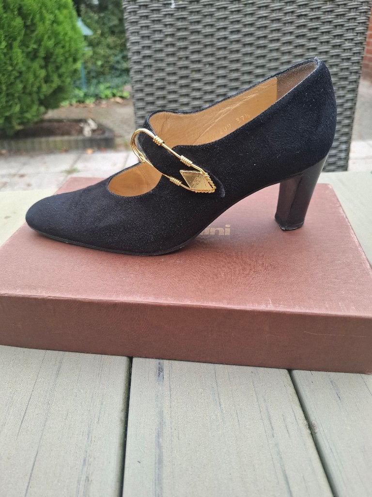 vintage Mary Jane pump, Schoenen met lage hakken, Zwart, Gedragen, Ophalen