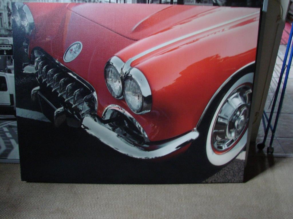 canvas wandkader : rode chevrolet auto, Huis en Inrichting, Ophalen, Rood, Zo goed als nieuw, Wandbord of Wandpaneel