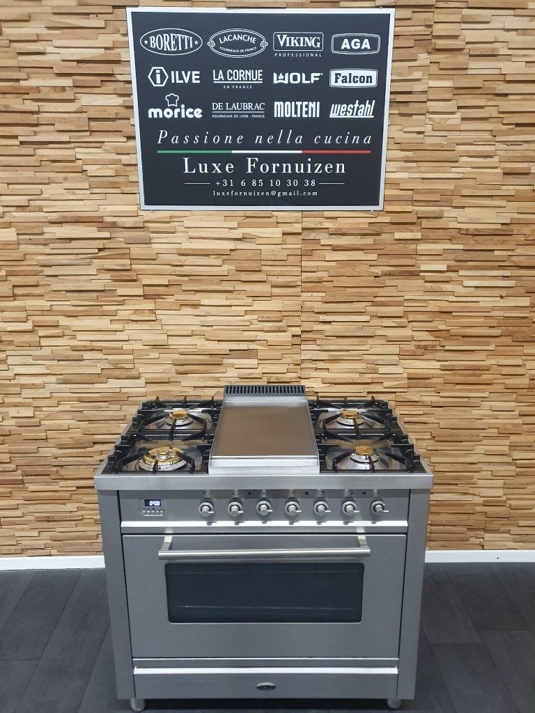Boretti Fornuis 90cm rvs / inox 1 elektrische oven Frytop, Gaz, Classe énergétique A ou plus économe, Comme neuf, Enlèvement