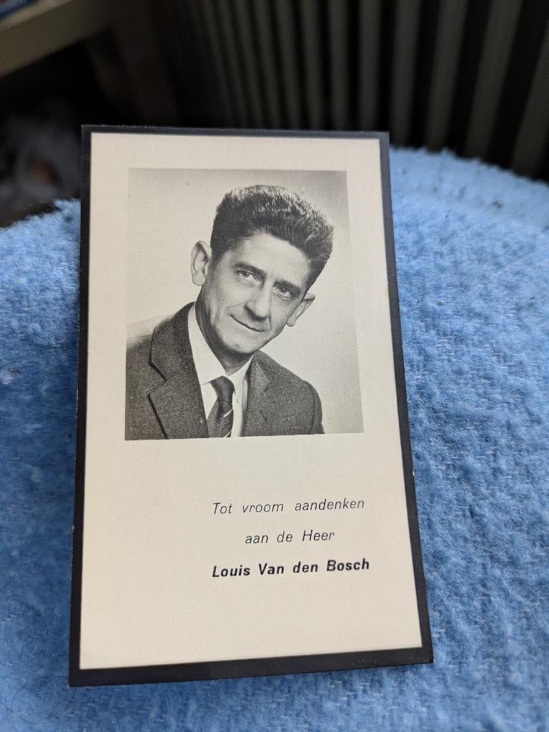 Bedanking overlijden Louis Van den Bosch, Verzamelen, Bidprentjes en Rouwkaarten, Ophalen of Verzenden, Bidprentje