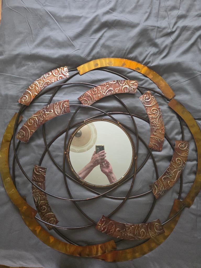 Groot spiraal- en spiegelwanddecor voor de zon, Huis en Inrichting, Metaal, Industrieel, 90 cm, Ophalen of Verzenden