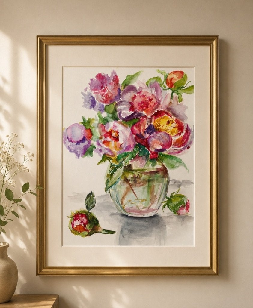 Watercolor painting, Antiquités & Art, Art | Peinture | Classique, Fleurs, Classique, Aquarelle, Papier, Signé, Peint à la main