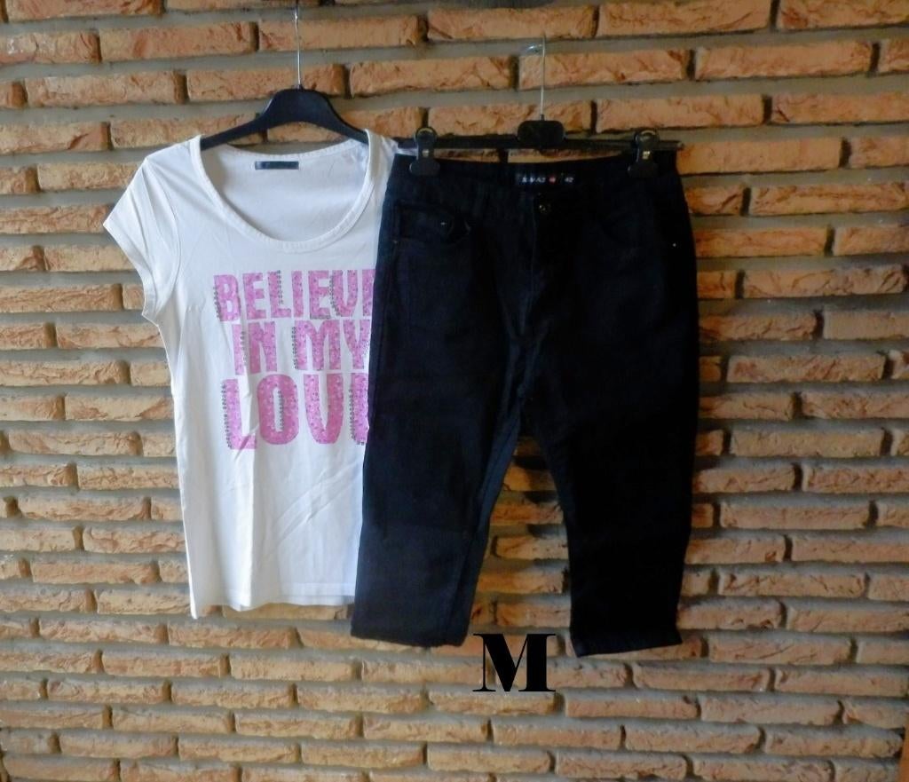 (20)- jeans court femme t.38 noir - x max + tee shirt, X max, Zwart, Ophalen of Verzenden, Zo goed als nieuw