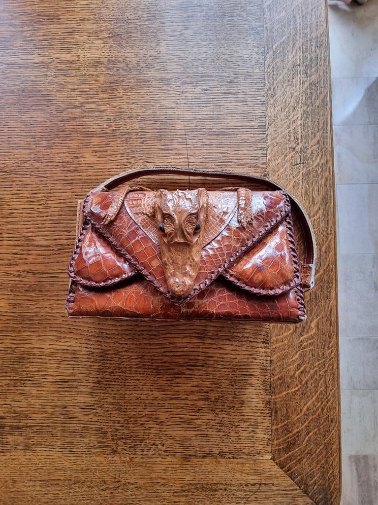 Vintage leren handtas van alligator (jaren 50), Ophalen of Verzenden, Leder