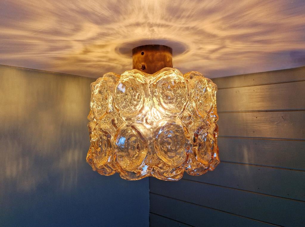 Amberkleurige glazen plafondlamp met textuur, Helena Tynell, Antiek en Kunst, Ophalen of Verzenden
