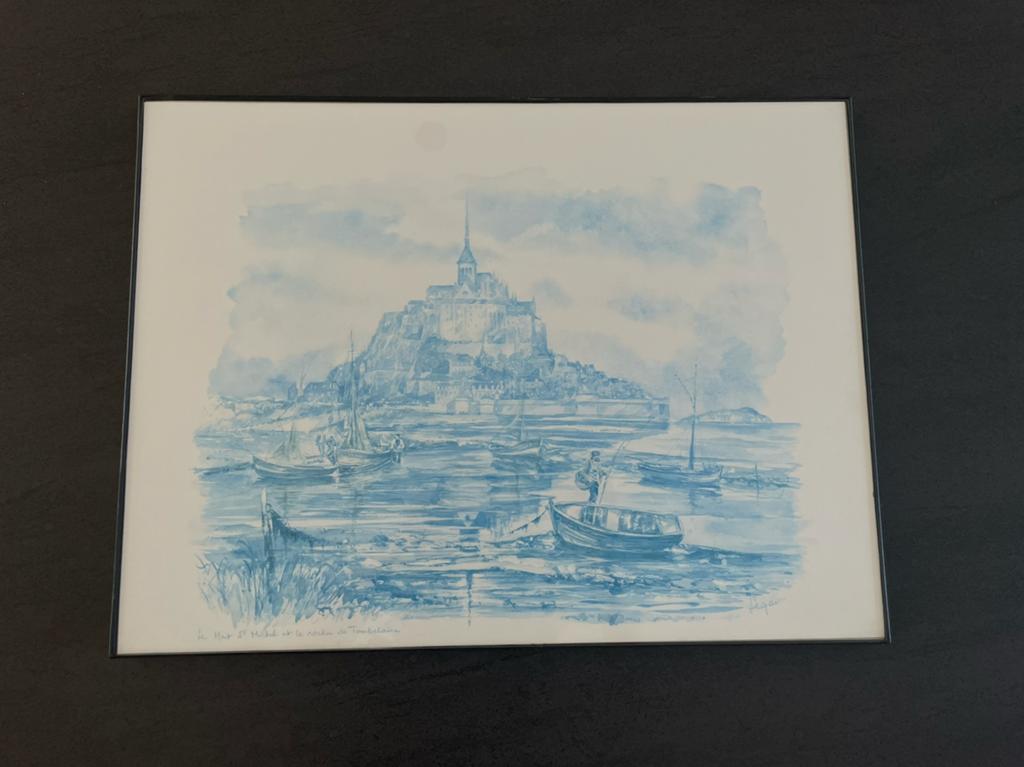 Kunstdruk aquarel Legai Saint-Michel, Antiek en Kunst, Kunst | Litho's en Zeefdrukken, Ophalen