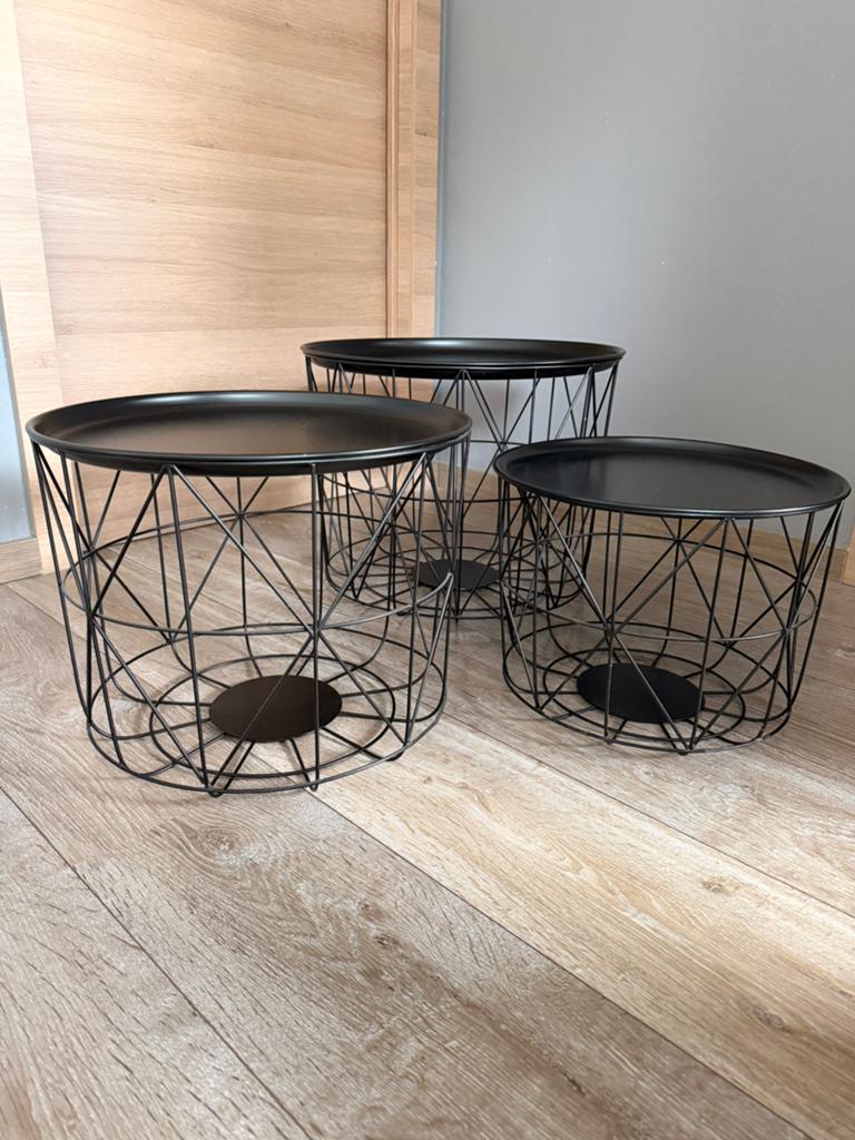 Ensemble de 3 tables cigognes avec plateaux amovibles, Ophalen, Gebruikt, Rond, Minder dan 45 cm