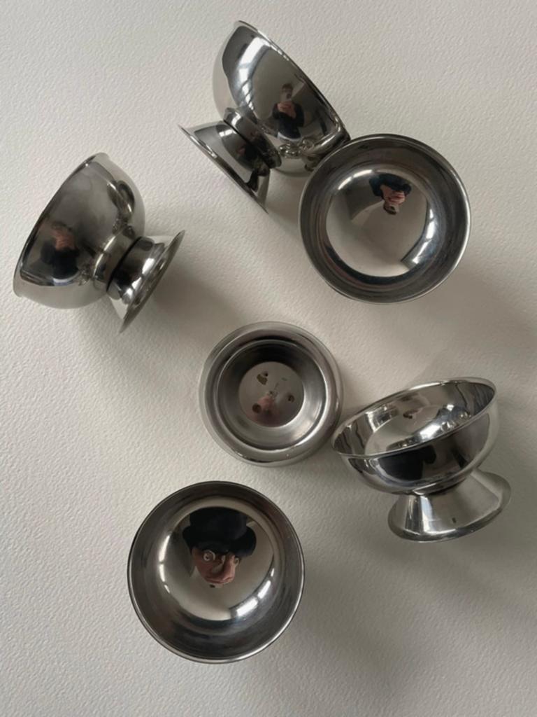 Set van 6 zilveren ijsbekers van roestvrij staal, Huis en Inrichting, Keuken | Servies, Ophalen, Gebruikt, Overige materialen