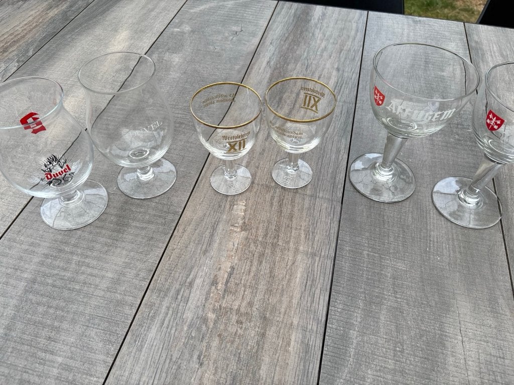 6 Belgische bierglazen: Duvel, Westvleteren XII, Affligem, Verzamelen, Ophalen, Gebruikt, Duvel