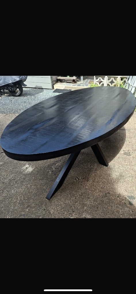 Ovale zwarte tafel met metalen poot, Enlèvement, Comme neuf