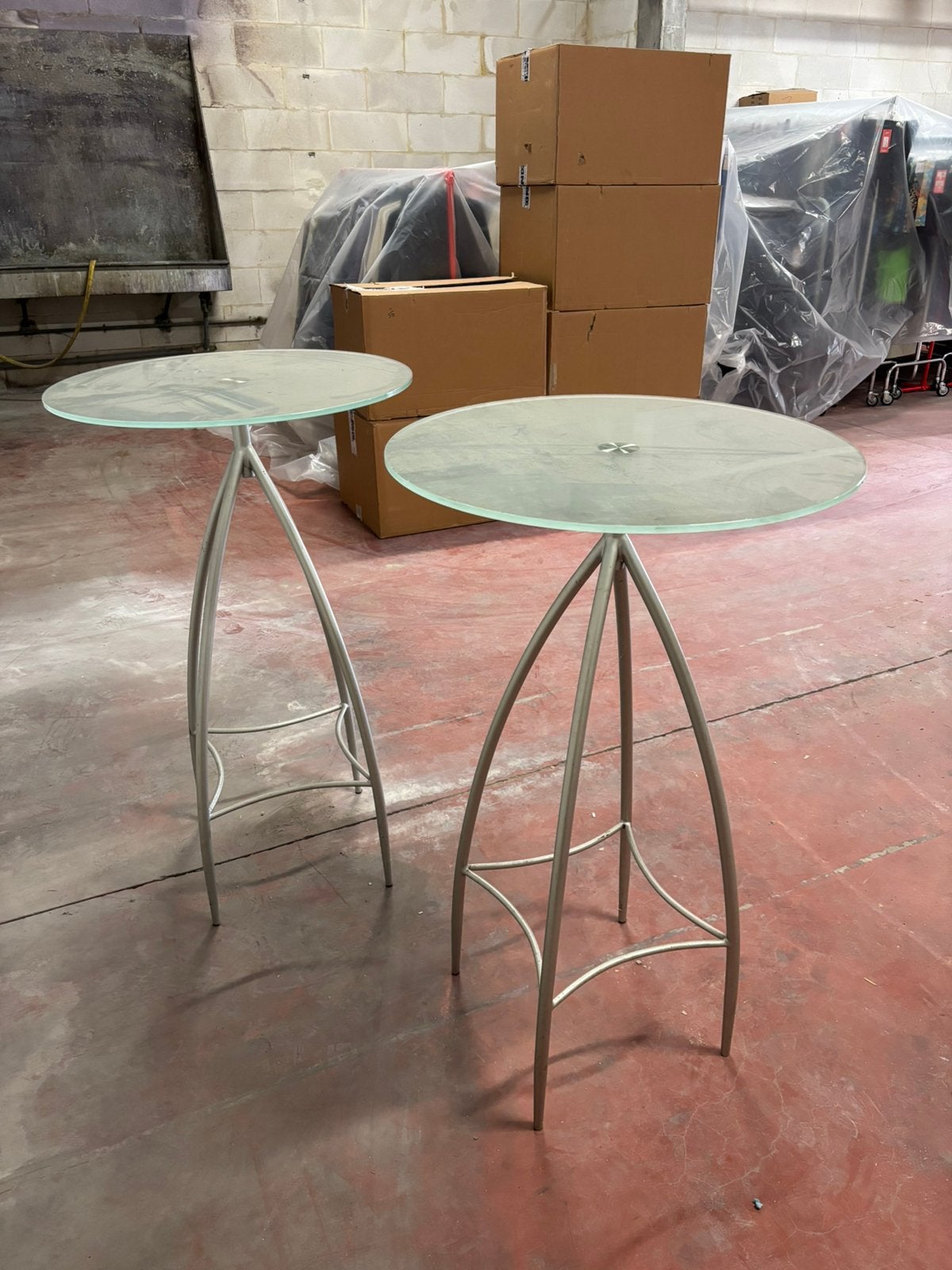 Hoge bijzettafels (glas + metaal), Ophalen, Gebruikt, Rond, Glas
