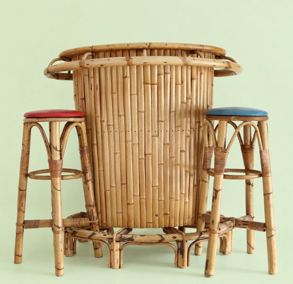 Vintage mid-century bamboe Tiki cocktailbar 60s / Retro Bar, Enlèvement, Maison et Meubles