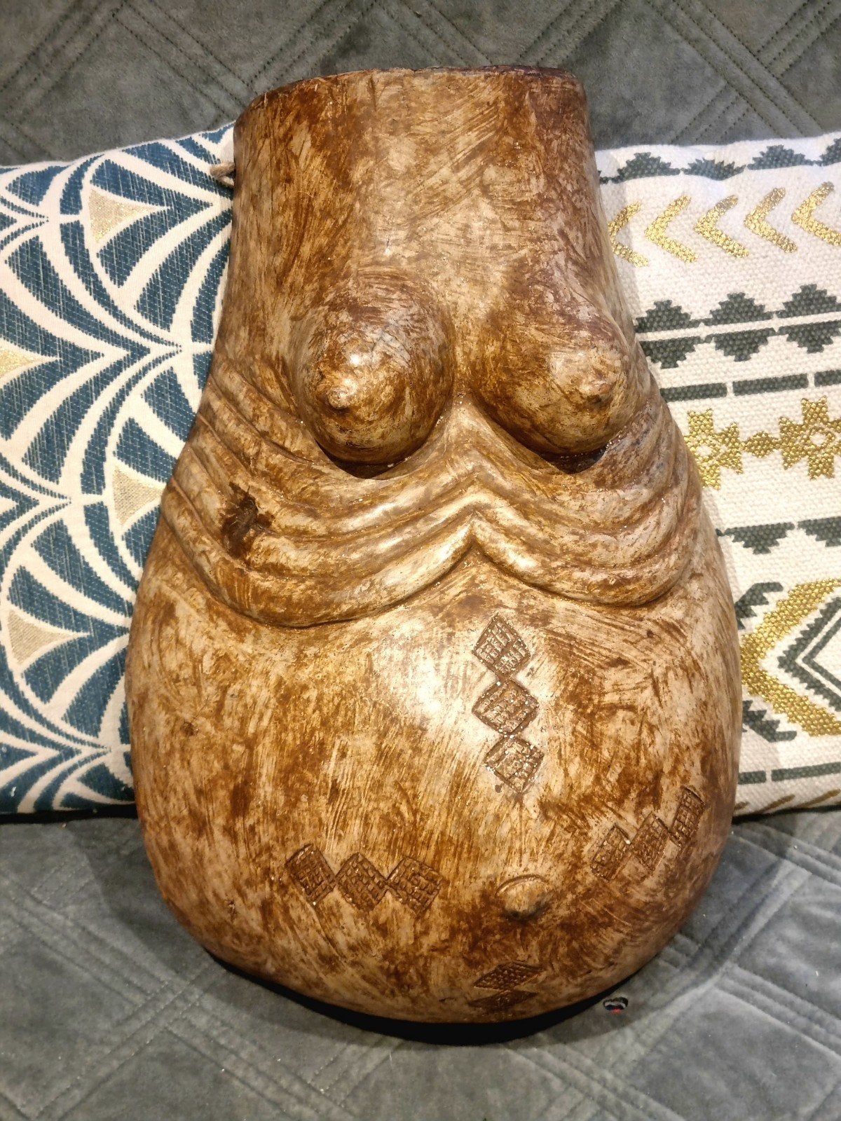 Makondé buikmasker, Gepatineerd, 20 - 50 cm, Hout, Afrika