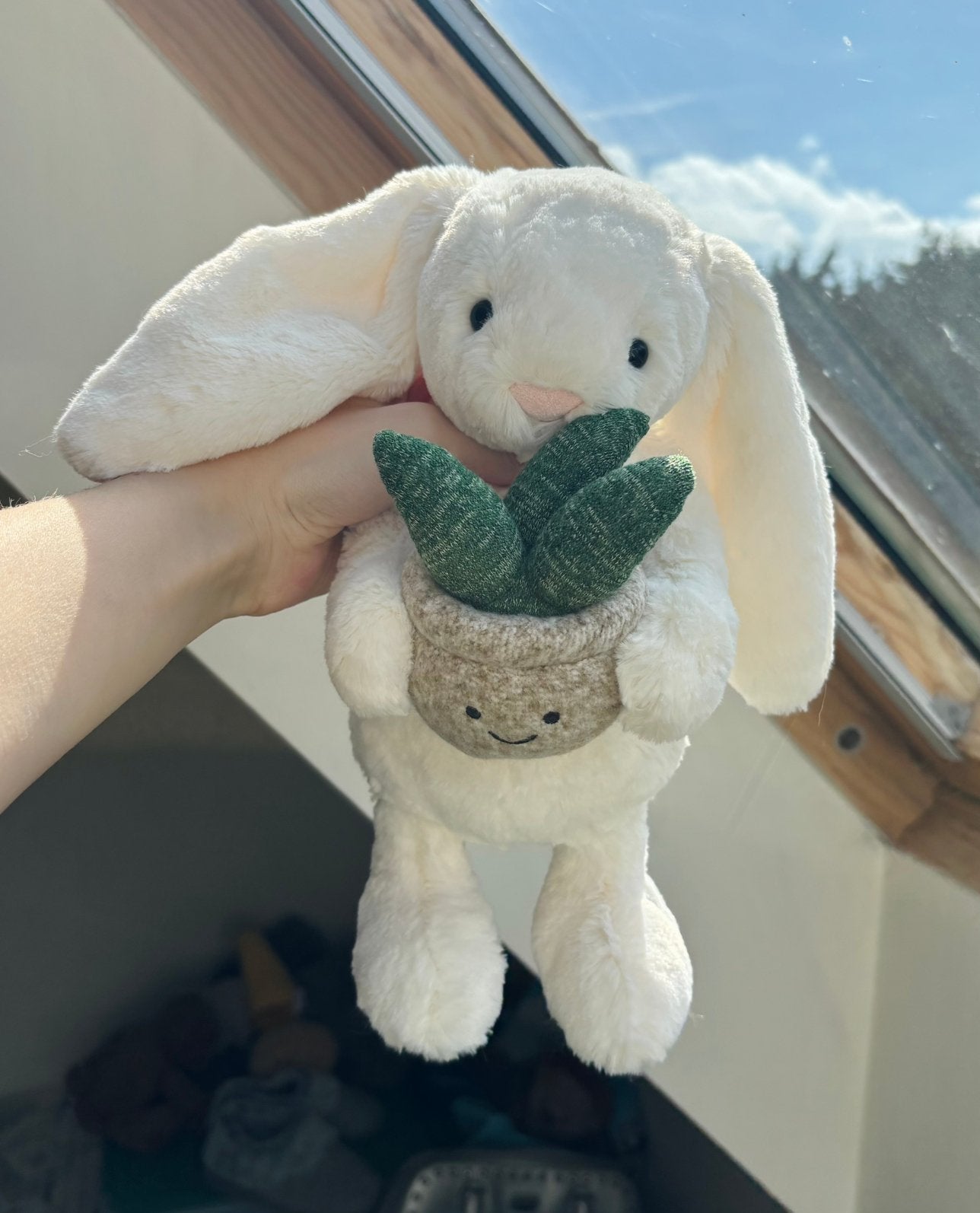 Jellycat cream bunny with plant, Ophalen of Verzenden, Zo goed als nieuw, Jellycat