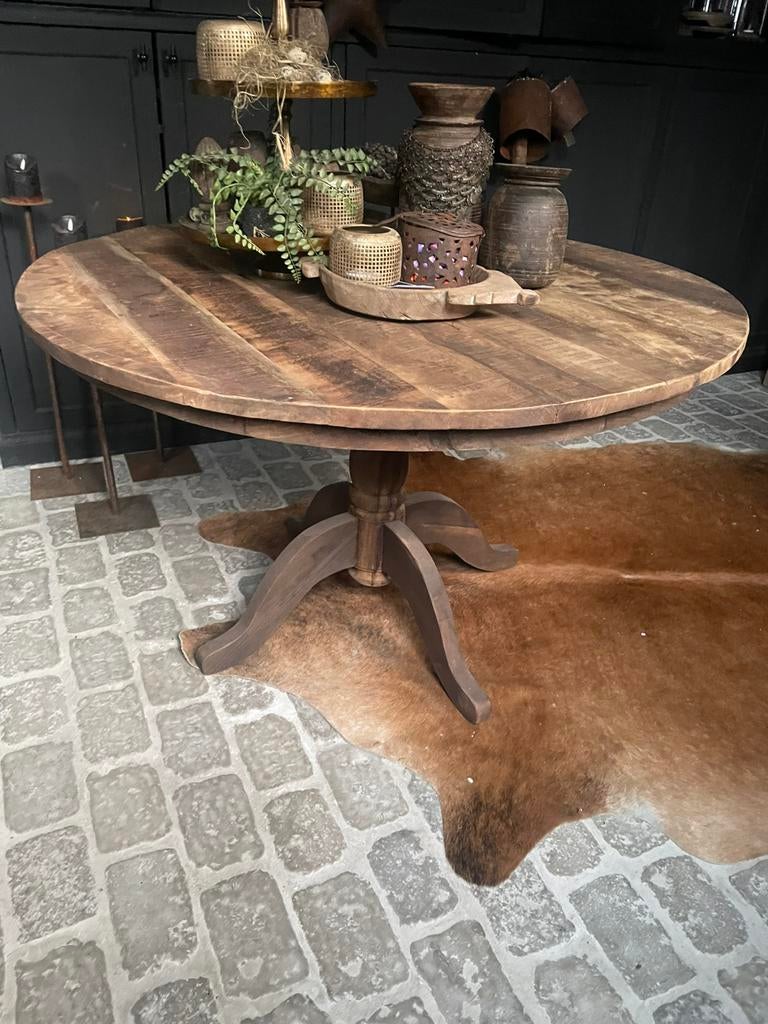 Ronde houten tafel, Huis en Inrichting, Tafels | Eettafels, Ophalen, ., Zo goed als nieuw, .