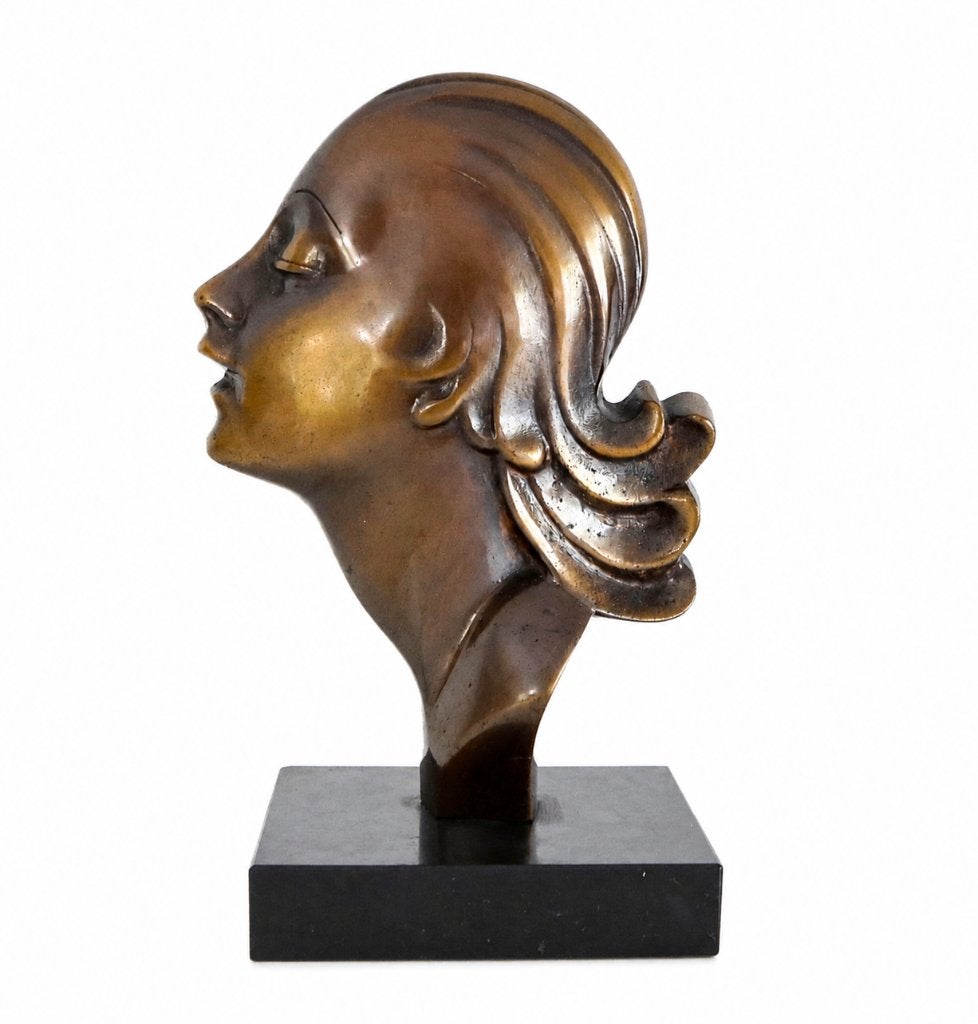 Art Deco bronzen of messingen buste omstreeks jaren 1930,, Antiquités & Art, Antiquités | Bronze & Cuivre, Enlèvement ou Envoi