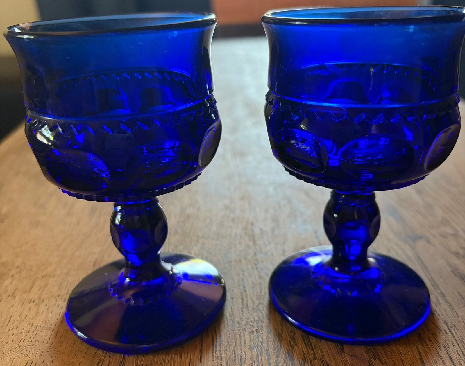 2 vintage kobaltblauwe kelkglazen., Ophalen of Verzenden