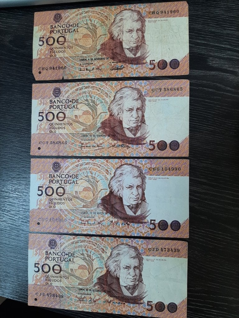 4 vieux billets de 500 escudos portugais, Enlèvement, Autres pays, Série