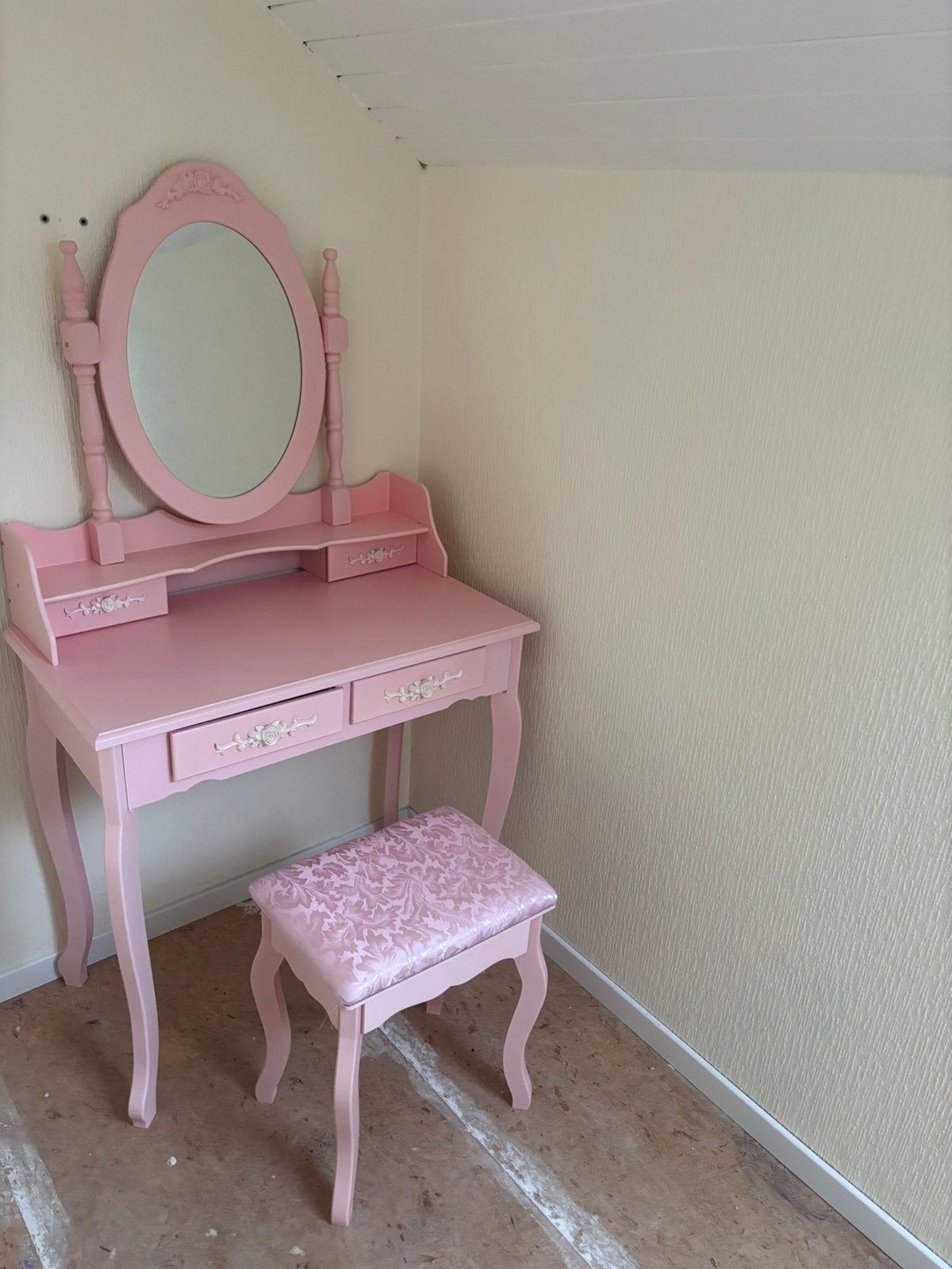 Table maquillage tabouret 75x69x140cm de paulownia rose, Maison & Meubles, 150 à 200 cm, Comme neuf, Bois, Roze