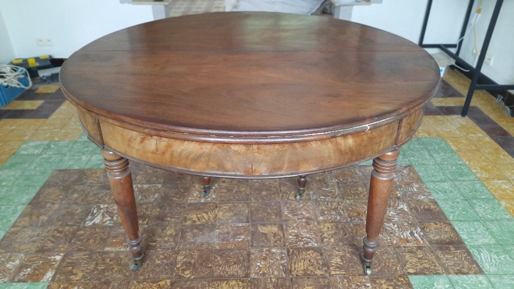 ronde antieke houten tafel, Huis en Inrichting, Tafels | Eettafels, Gebruikt, 100 tot 150 cm, Rond, 200 cm of meer