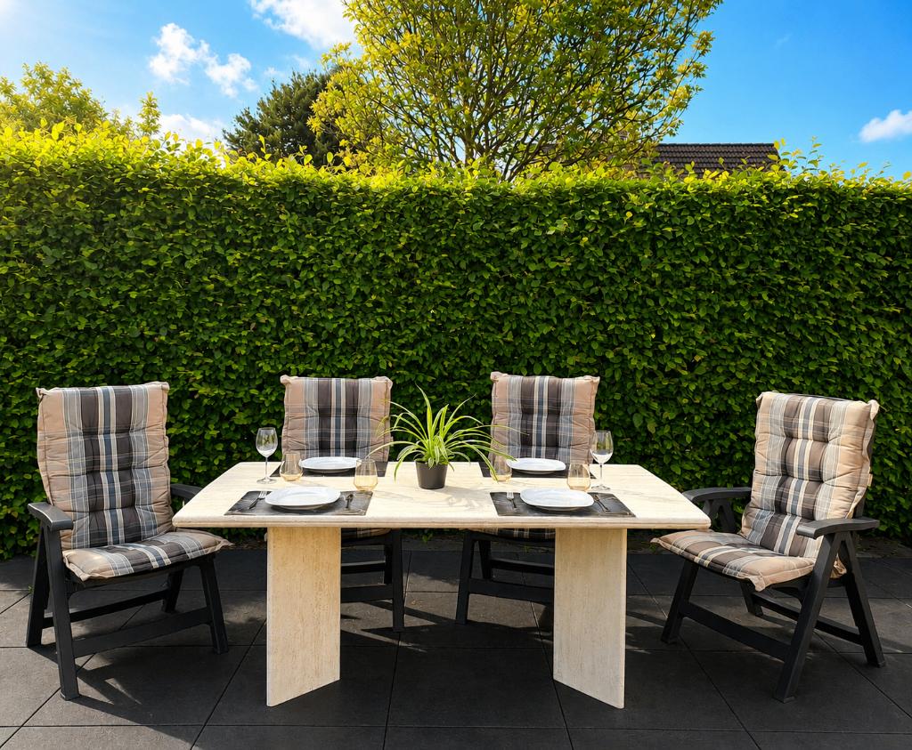 Witte stenen tafel, Tuin en Terras, Ophalen, Gebruikt, Rechthoekig, Overige materialen