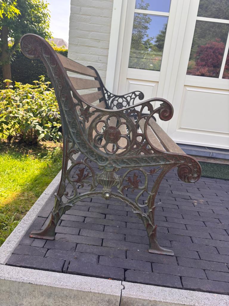 Gietijzeren tuinbank, Tuin en Terras, Tuinbanken, Ophalen, Gebruikt, Hout