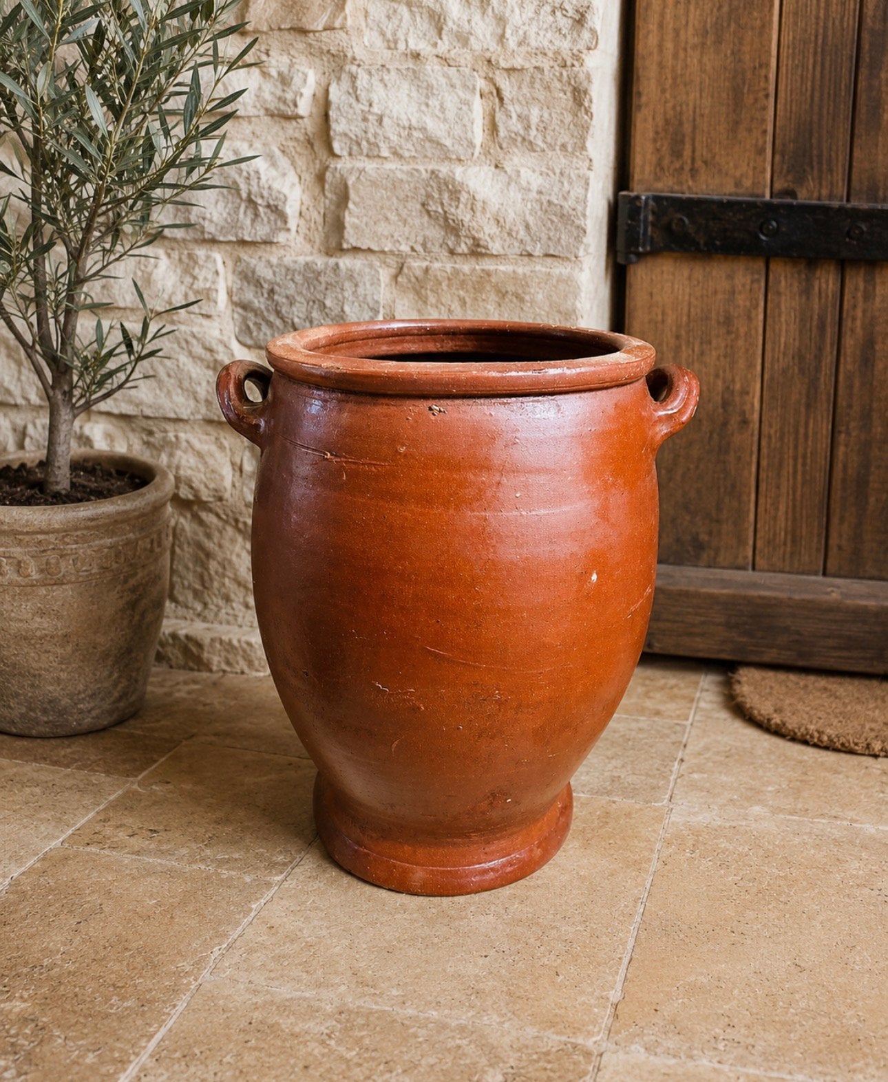 Grande jarre ancienne en terre cuite vernissée-“GD 1/2”, Enlèvement, Comme neuf, Intérieur