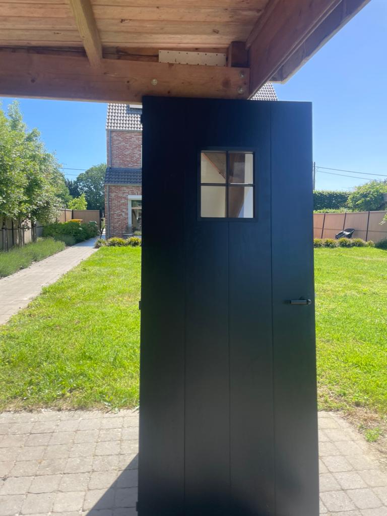 Massieve houten deur met raam 200,5 cm-82,5 cm, Doe-het-zelf en Bouw, Deuren en Vliegenramen, Ophalen, Zo goed als nieuw