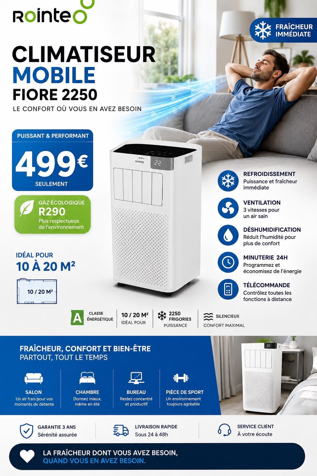 Liquidation de climatiseur à 400€, Enlèvement ou Envoi, Moins de 60 m³, Télécommande, Neuf