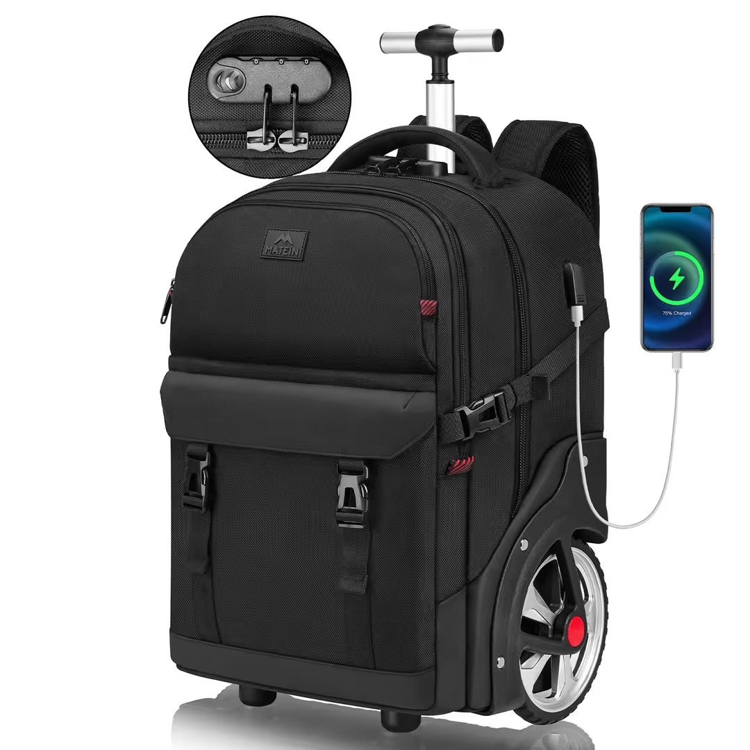 Trolley Rugzak met USB Oplaadpoort – 17,3 Inch Zwart, Ophalen of Verzenden, Zo goed als nieuw, 25 tot 40 cm, 45 tot 60 cm