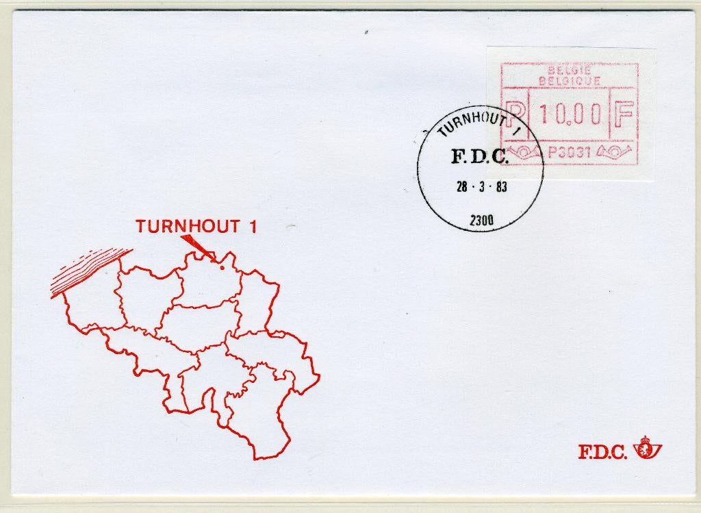 (B) ATM31 FDC Envelop 1983 - Turnhout 1 (P3031), Postzegels en Munten, Met envelop, Ophalen of Verzenden, Gestempeld, 1e dag stempel